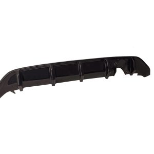 Black plastic automotive rear bumper lip/spoiler diffuser with segmented sections and mounting tabs