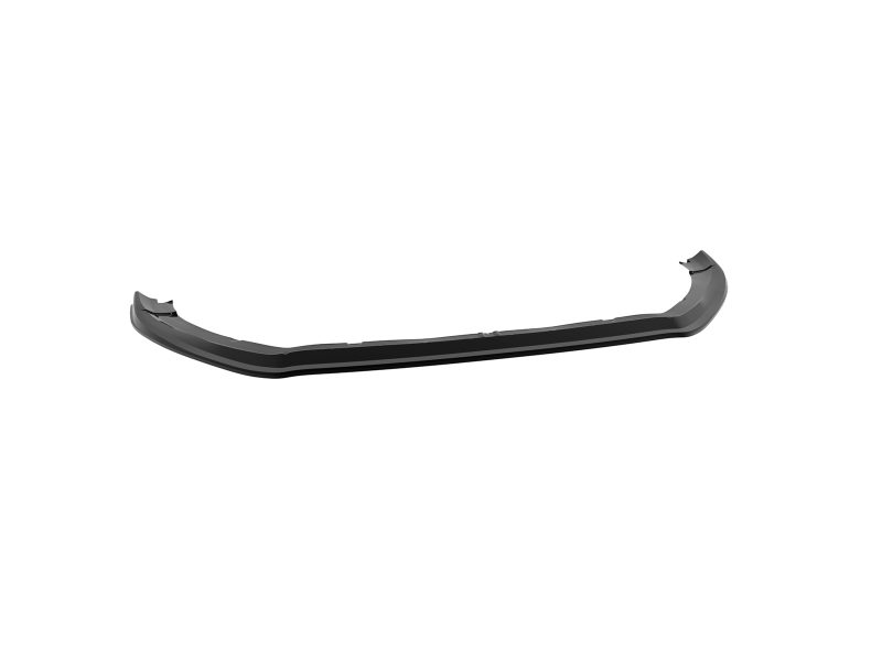 Curved black car bumper lip spoiler with raised ends, an aftermarket aerodynamic accessory