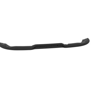 Long, black car bumper with curved ends and center mounting area, viewed from side.