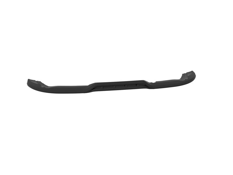 Long, black car bumper with curved ends and center mounting area, viewed from side.