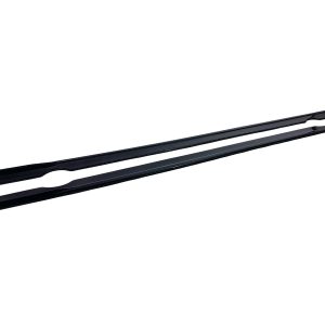 Pair of black windshield wiper blades laid diagonally side by side on a white background.