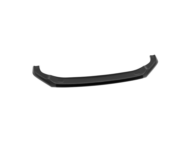 Black curved front bumper lip spoiler for a car, isolated on white background, viewed from the side.