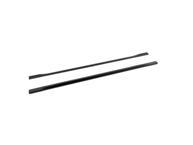 Two black windshield wiper blades laid diagonally against a white background