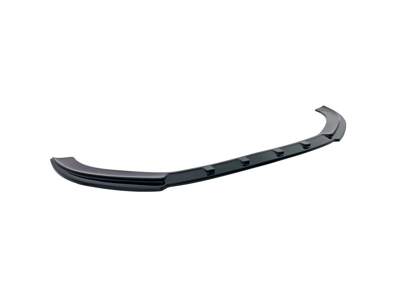 Glossy black curved car spoiler with evenly spaced mounting fins along its length (rear aerodynamic spoiler).