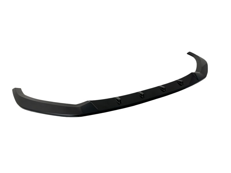 Black curved car front bumper lip spoiler with integrated side fins for enhanced aerodynamics