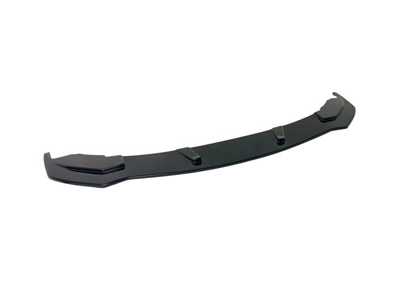 Black curved car spoiler with mounting tabs on a white background, designed for rear aerodynamics