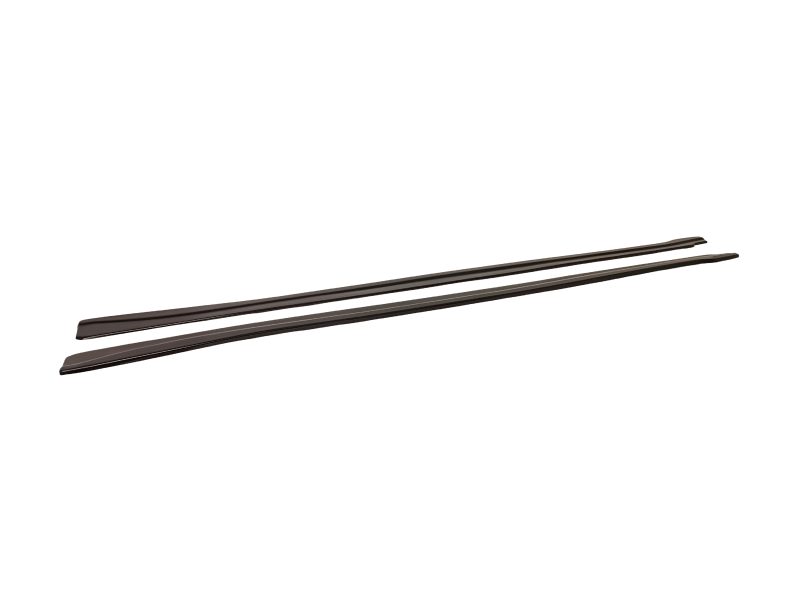 Pair of dark windshield wiper blades laid diagonally side by side on a white background