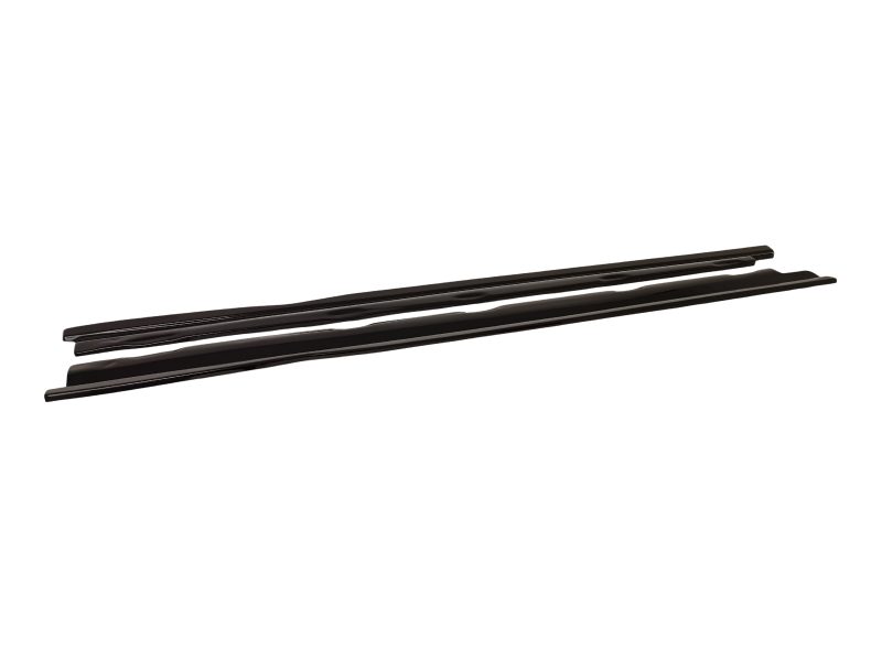 Two black windshield wiper blades laid parallel on a white background for a car's windshield replacement.