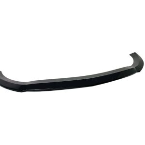 Glossy black curved car spoiler with raised ends, designed for aerodynamics on a vehicle.