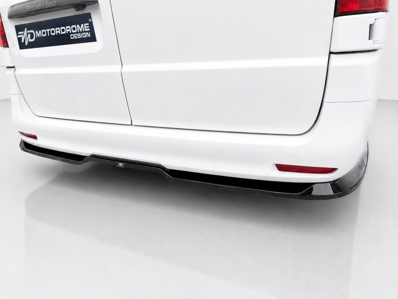 K190-004_3-1jpg - OPSHOLDERS White Mercedes van rear bumper with a black carbon fiber rear lip/spoiler and a MotorDrome Design sticker on the left door area