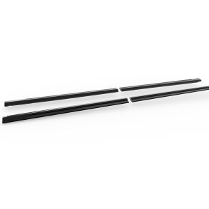 Four black metal rails laid out on a white background.