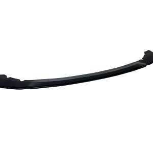 Long black curved windshield wiper blade with mounting attachments at both ends used to wipe car windshields.