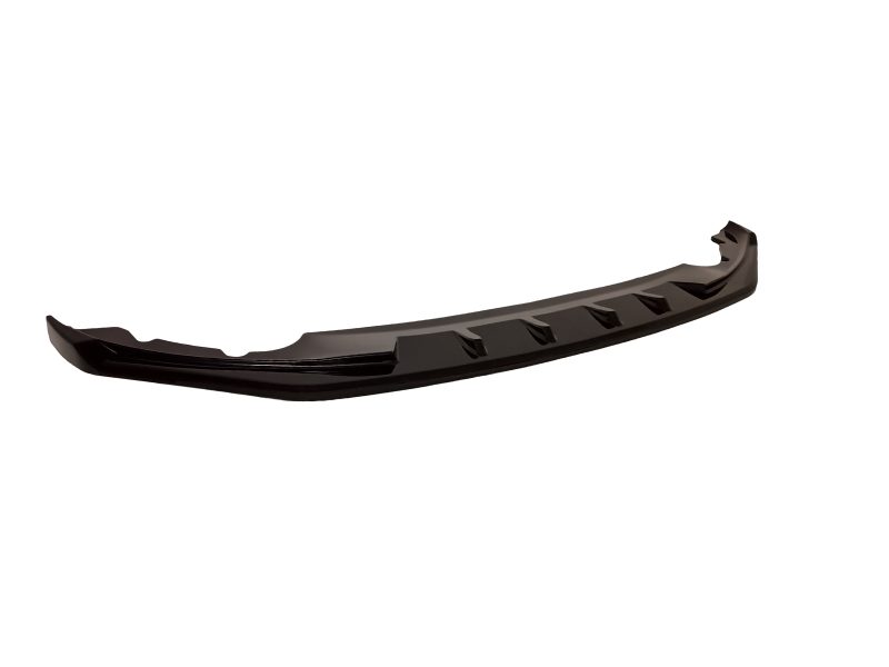 Black plastic car front bumper lip spoiler with vented sections and curved ends