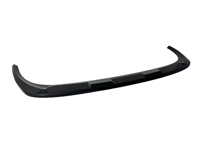 Glossy black car rear lip spoiler with integrated aero fins, curved to fit a sedan's trunk edge.