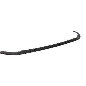 Long black curved car bumper lip with mounting tabs for installation on a vehicle's front or rear bumper component