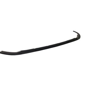 Long black car front lip spoiler with mounting tabs, designed to improve aerodynamics at the bumper edge.