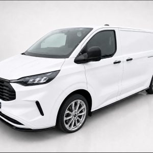 White cargo van photographed in a bright studio, showing front and side profiles.