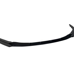 Black curved front bumper lip spoiler with mounting tabs, designed to improve aerodynamics and intake airflow on a car.