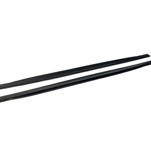 Pair of black windshield wiper blades for a car, shown diagonally on a white background, front and rear blades visible