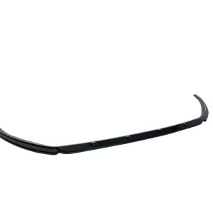 Close-up of a curved black windshield wiper blade with mounting clips against a white background, cropped to show the blade edge.