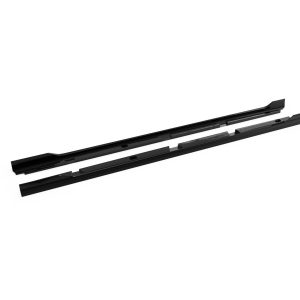 Two black windshield wiper blades laid parallel on a white background used as a car part image