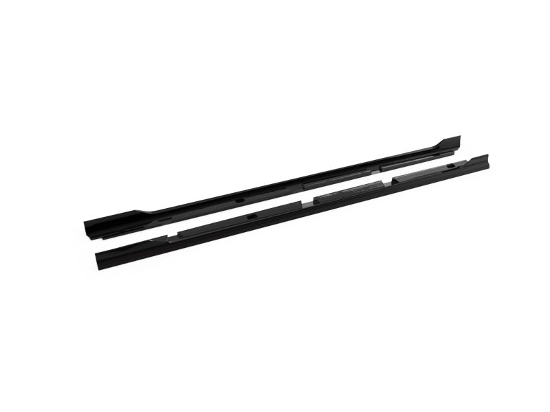 Two black windshield wiper blades laid parallel on a white background used as a car part image