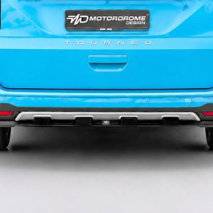 K205-003_3jpg - OPSHOLDERS Rear view of a bright blue SUV with 'TOURNED' lettering on the tailgate and a factory bumper.