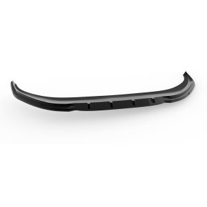 Black curved car bumper lip spoiler with ribbed underside, designed to attach to a vehicle's lower edge for aerodynamics.