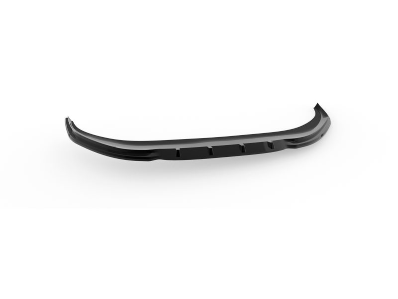 Black curved car bumper lip spoiler with ribbed underside, designed to attach to a vehicle's lower edge for aerodynamics.