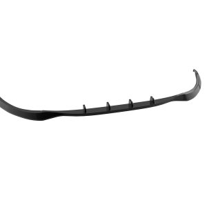 Glossy black curved car spoiler with five small vertical fins along its length for downforce.
