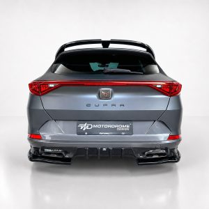Rear view of a metallic gray CUPRA SUV showing the full taillight bar and CUPRA badge on a clean background.