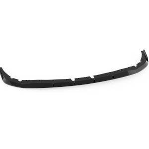 Black curved front bumper lip spoiler with mounting holes for installation on a vehicle’s lower bumper area
