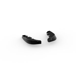 K210-004_3jpg - OPSHOLDERS Two glossy black curved plastic fragments with jagged inner edges on a white background, separated apart.