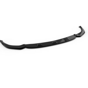 Glossy black curved car spoiler with raised wing ends on a white background
