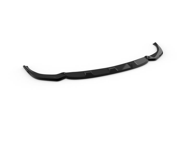 Glossy black curved car spoiler with raised wing ends on a white background