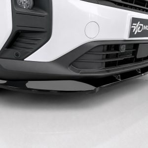Front view of a white truck with a black aftermarket front splitter/bumper lip.