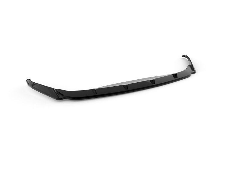 Long glossy black car front splitter or aero lip with integrated fins, designed to improve aerodynamics and downforce.