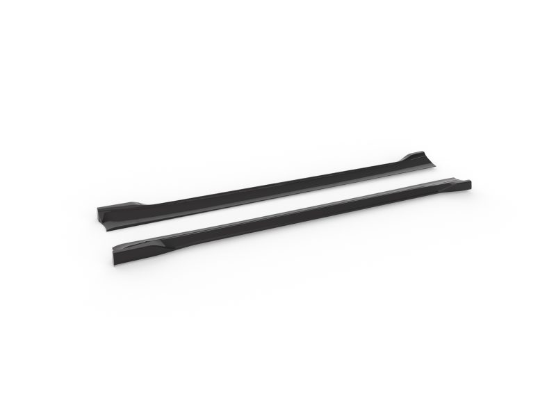 Pair of black roof rack crossbars laid parallel on a white background, for mounting cargo on a car roof.