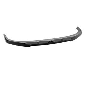 Front bumper lip spoiler for a car, black aerodynamic front splitter with subtle fins.