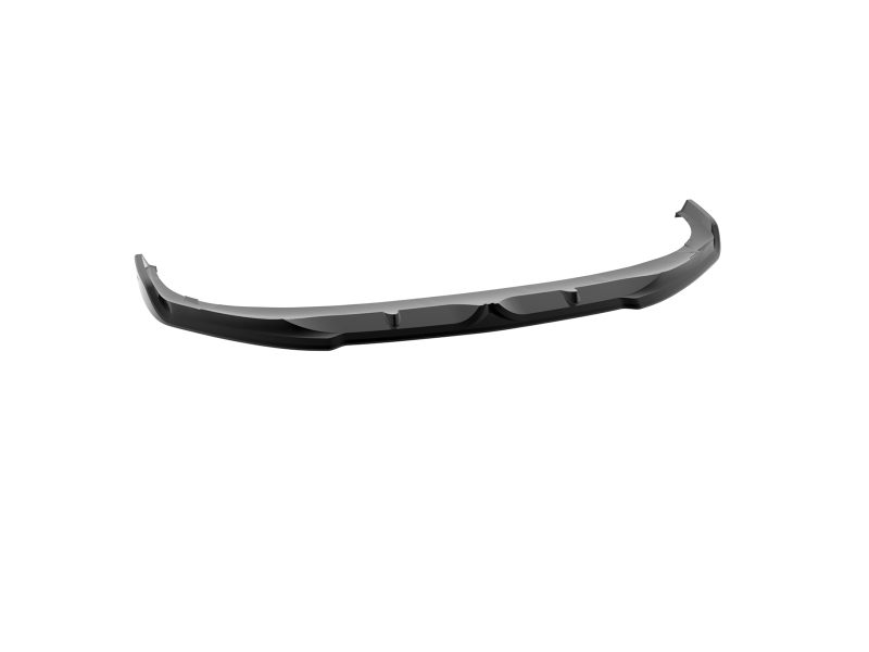 Front bumper lip spoiler for a car, black aerodynamic front splitter with subtle fins.