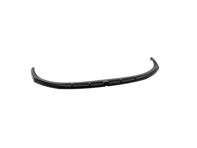 Curved black plastic car bumper lip spoiler with mounting clips along the bottom edge