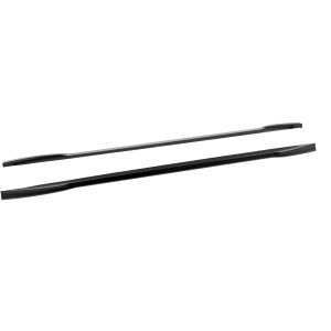 Pair of black windshield wiper blades lying diagonally on a white background.