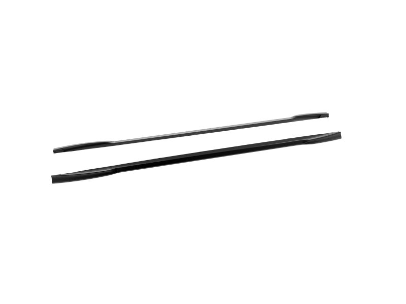 Pair of black windshield wiper blades lying diagonally on a white background.