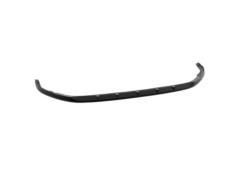 Black front bumper lip spoiler for a car, curved aerodynamic profile with mounting tabs on ends