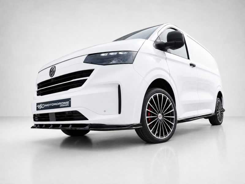 K217-004_4jpg - OPSHOLDERS White van shown from a low front-right perspective with a black grille and custom wheels; branding reads Motordrome Design.