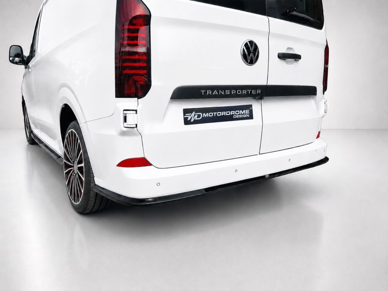 K217-006_3jpg - OPSHOLDERS White Volkswagen Transporter van rear view with Motordrome Design plate and prominent red tail lights