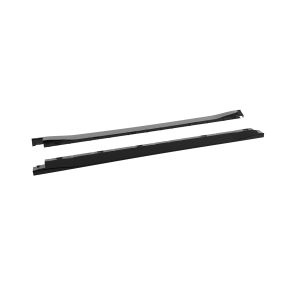Two windshield wiper blades lying parallel on a white background