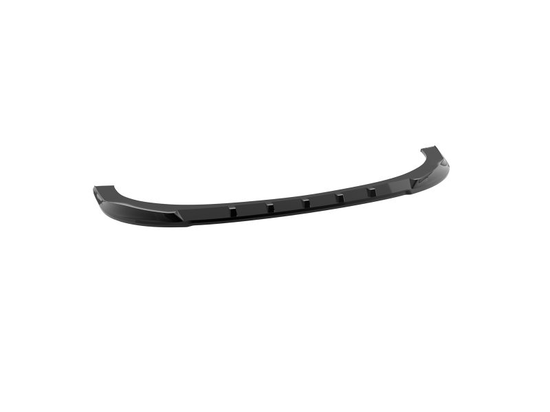 Black curved car front lip spoiler with evenly spaced vertical fins, designed to attach to the underside of a bumper for aerodynamics