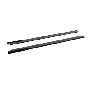 Three long black flat bars angled diagonally across a white background, arranged in parallel outfits of varying darkness.