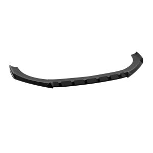 Black curved rear car spoiler with evenly spaced fins along the underside for downforce.